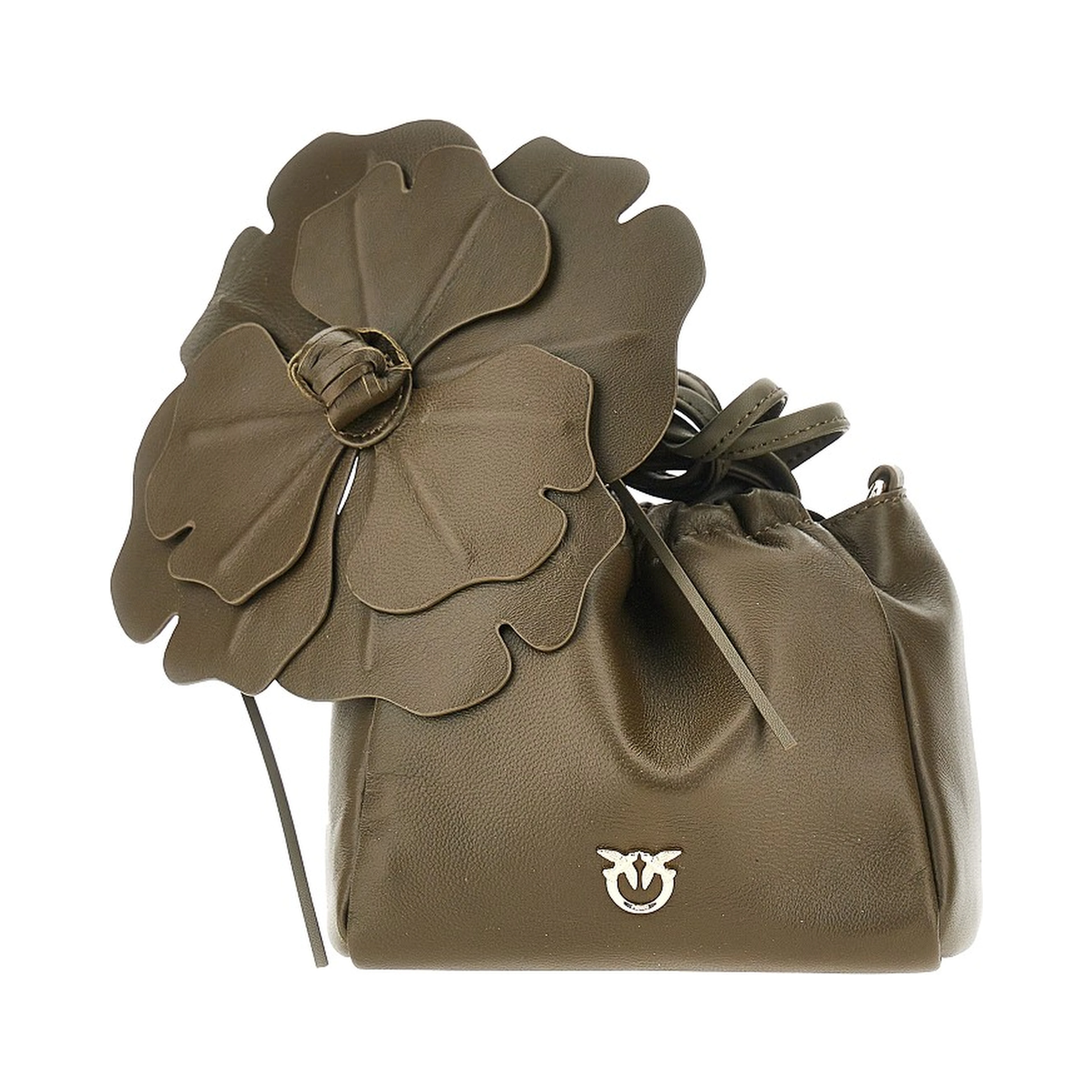 Nappa leather bucket bag with flower