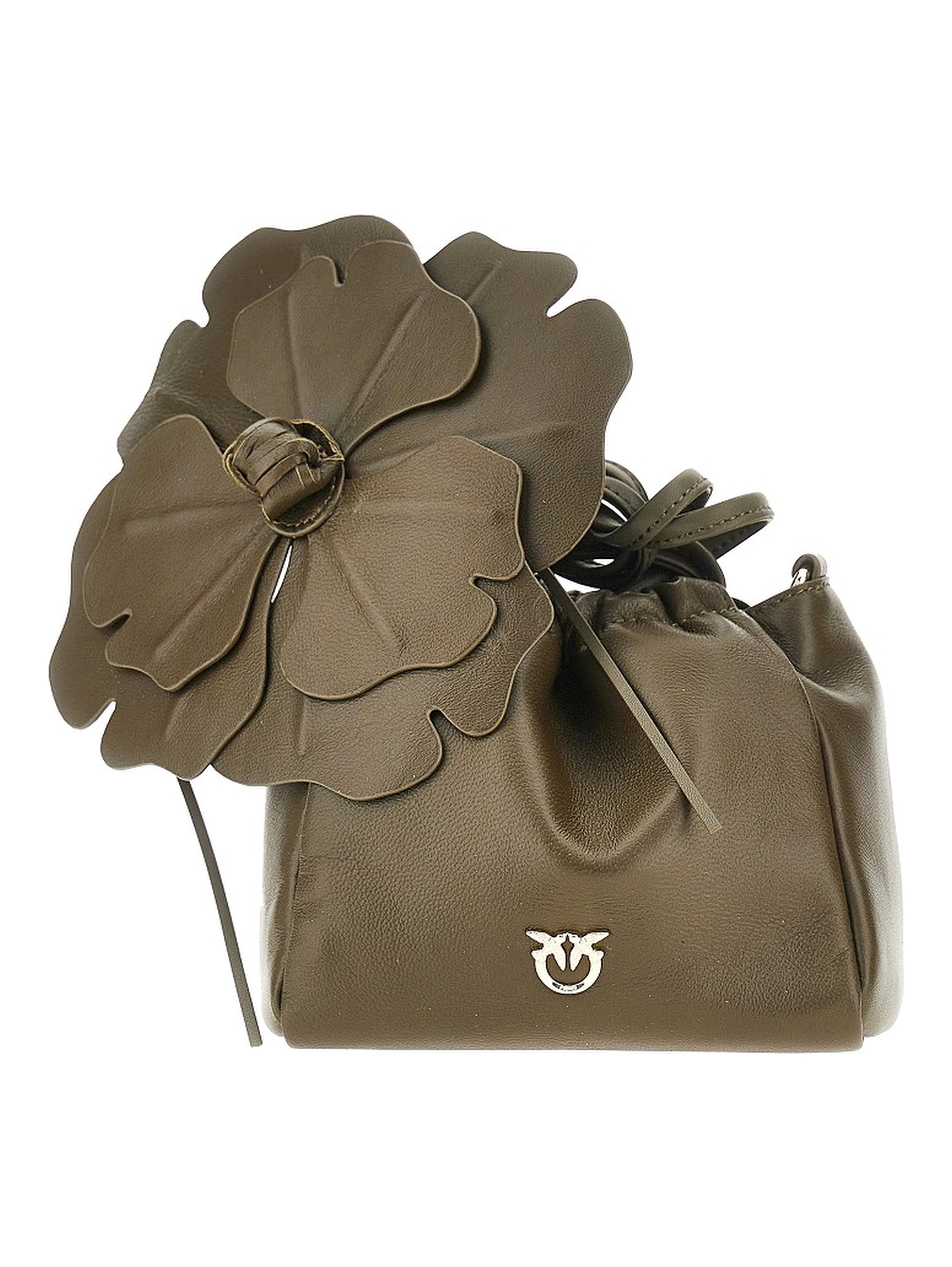 Nappa leather bucket bag with flower