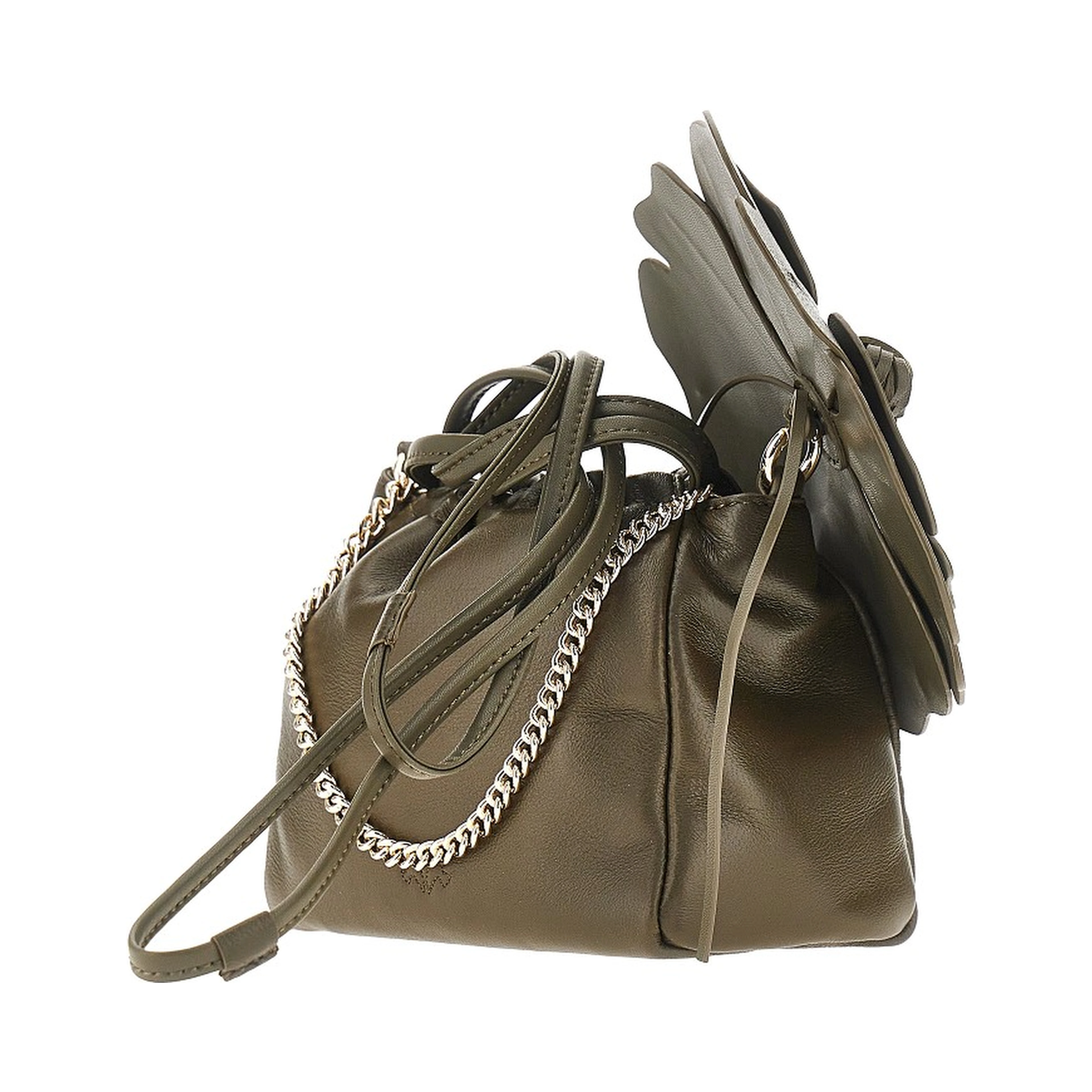 Nappa leather bucket bag with flower