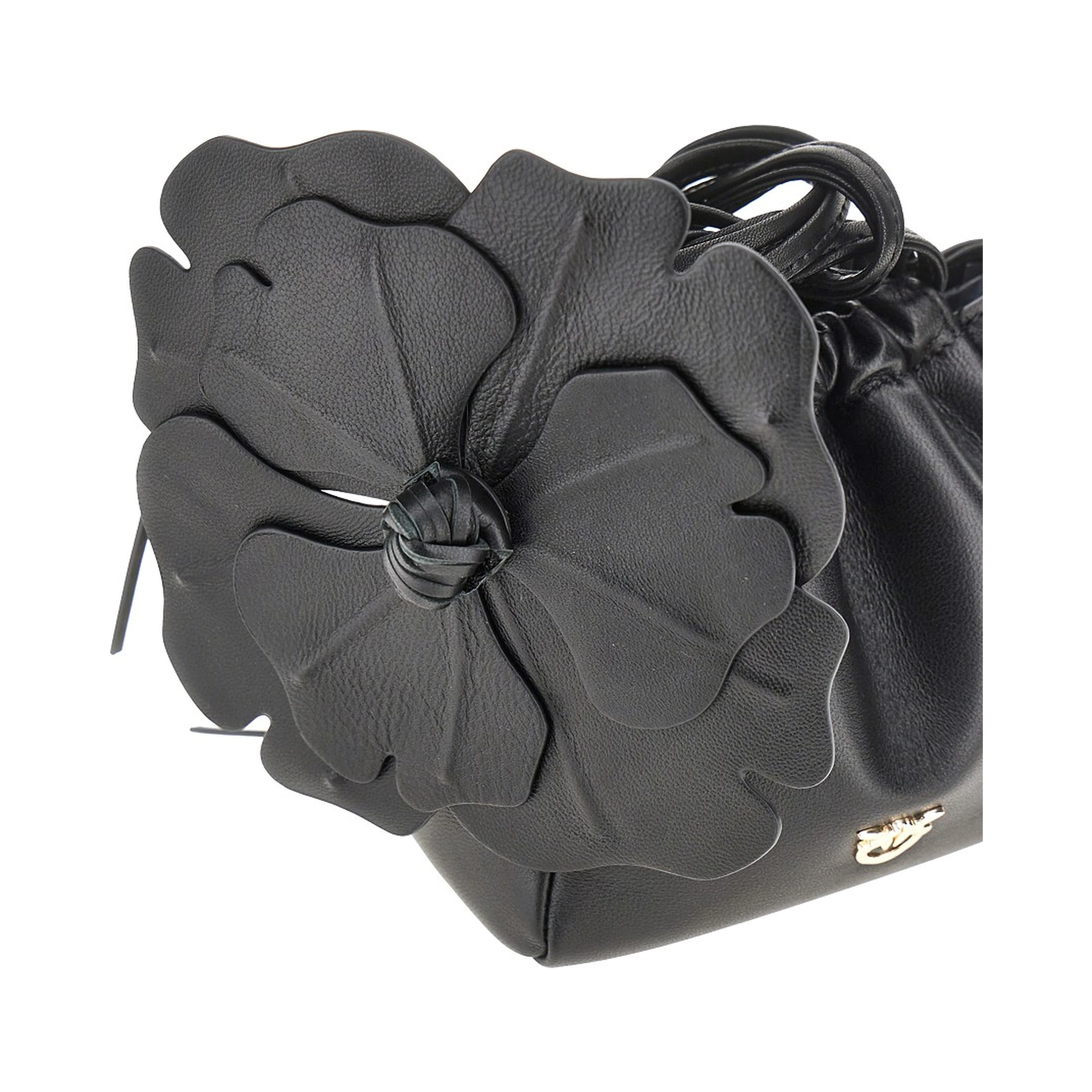 Nappa leather bucket bag with flower