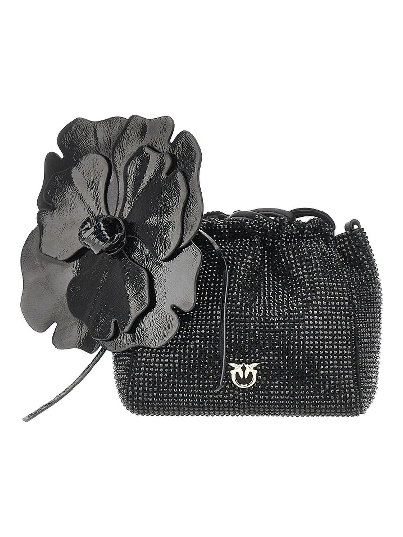 Full-strass bucket bag with flower