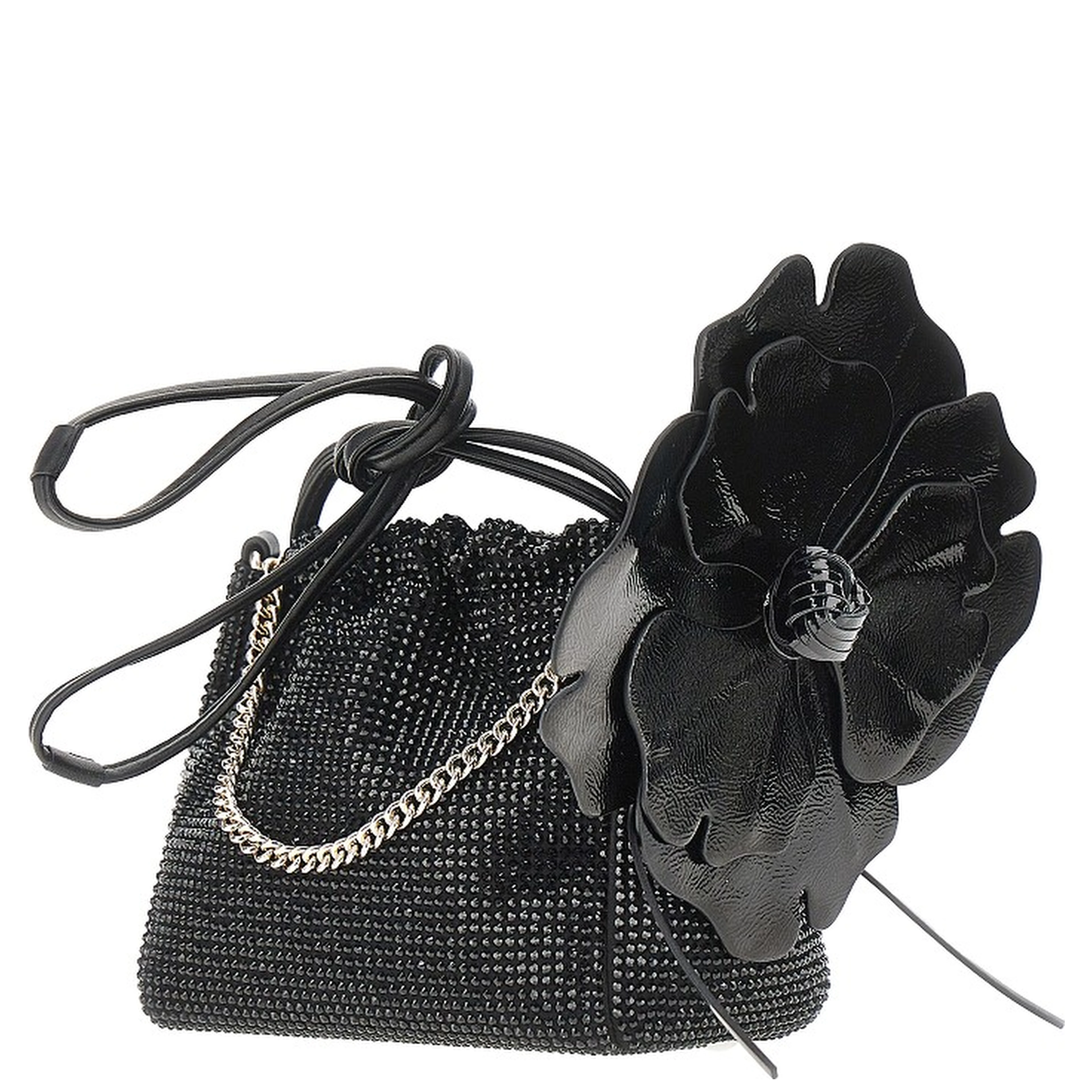 Full-strass bucket bag with flower