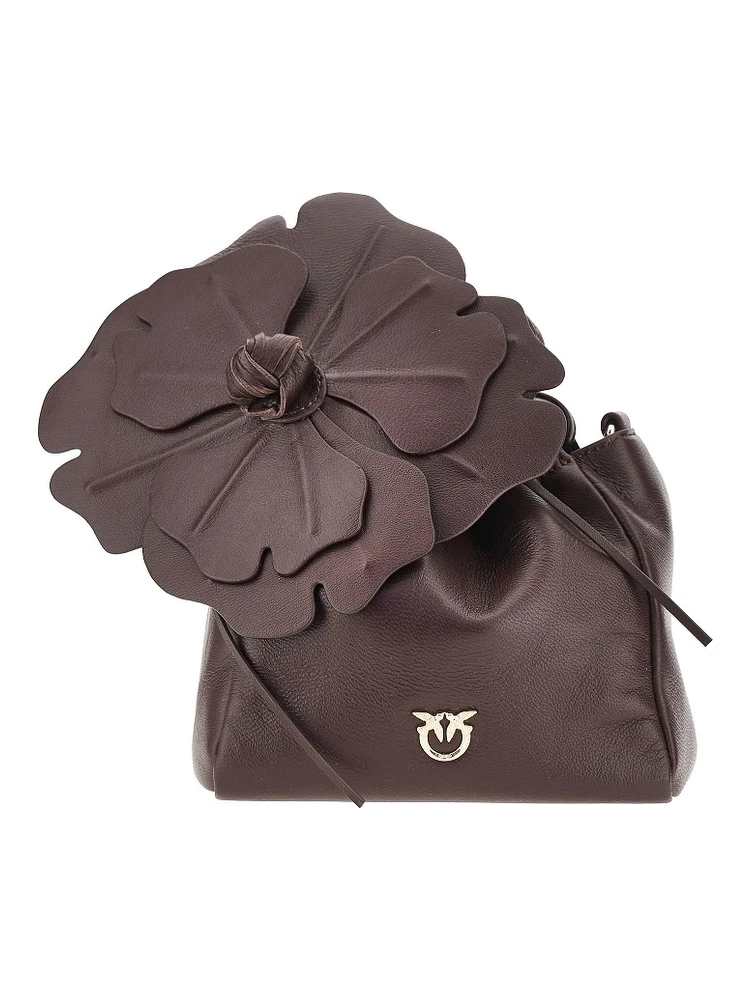 Nappa leather bucket bag with flower