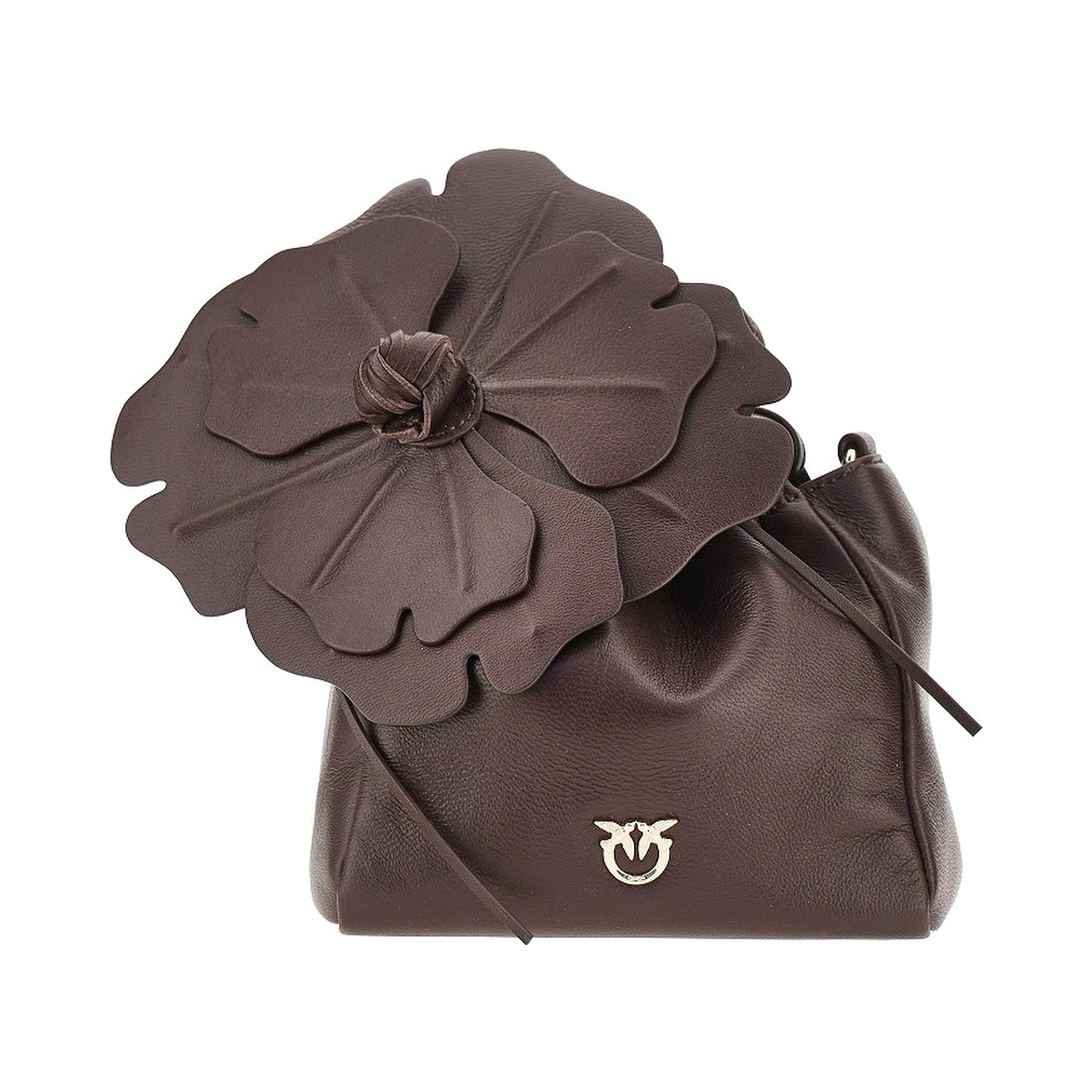Nappa leather bucket bag with flower