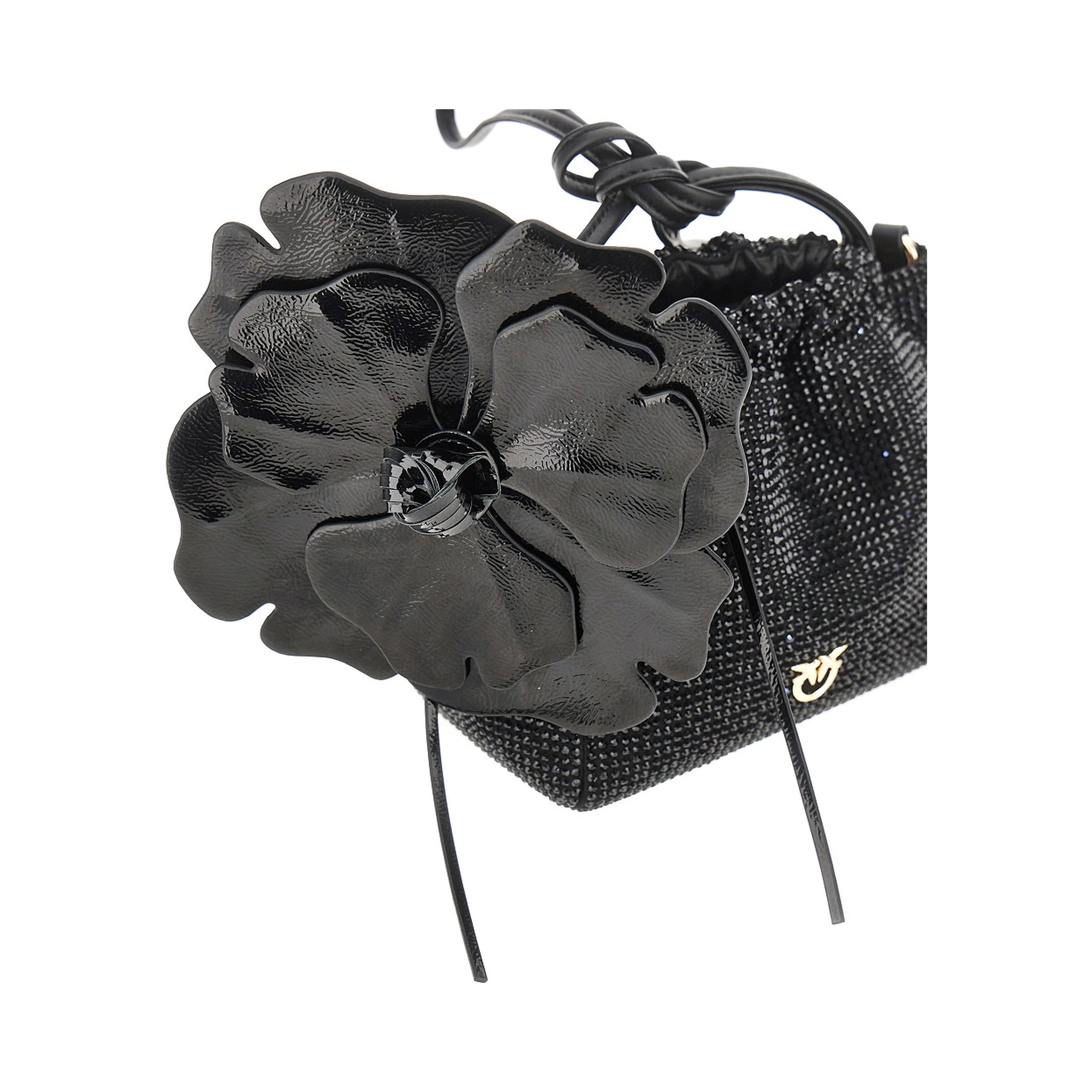 Full-strass bucket bag with flower