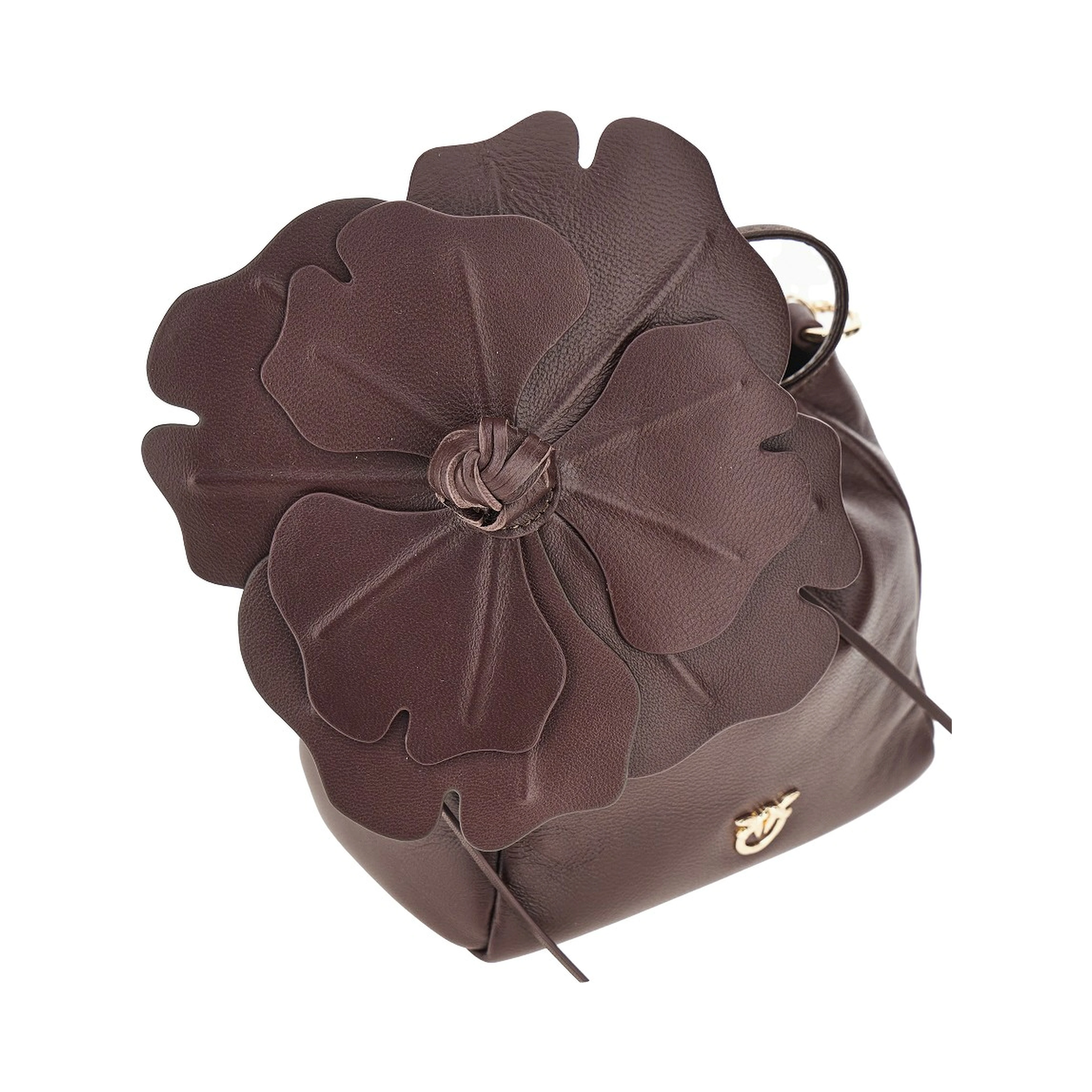 Nappa leather bucket bag with flower