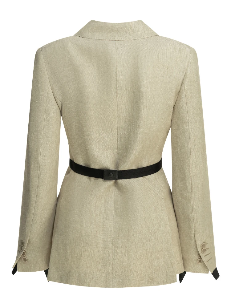 Linen double-breasted blazer alternative