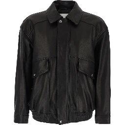 Black jacket with classic collar and two front pockets in leather man