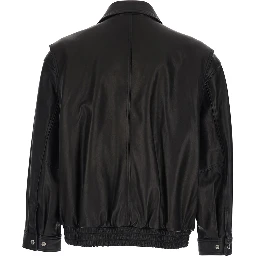 Black jacket with classic collar and two front pockets in leather man