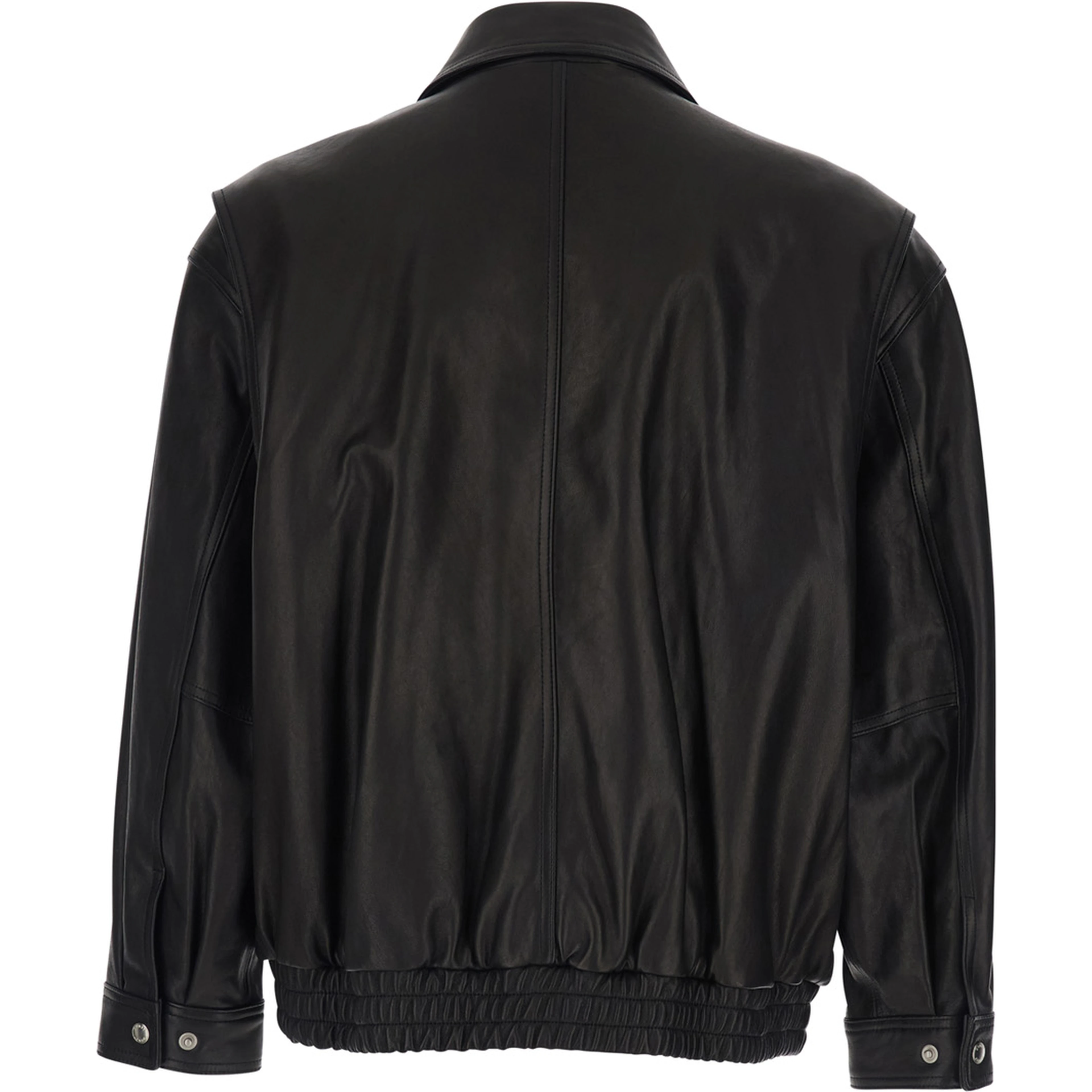 Black jacket with classic collar and two front pockets in leather man