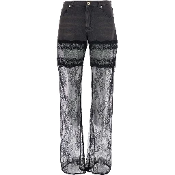 Denim Pants with Pockets and Front Closure. Cotton. Black. Woman