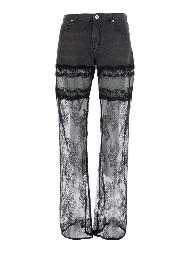 Denim Pants with Pockets and Front Closure. Cotton. Black. Woman