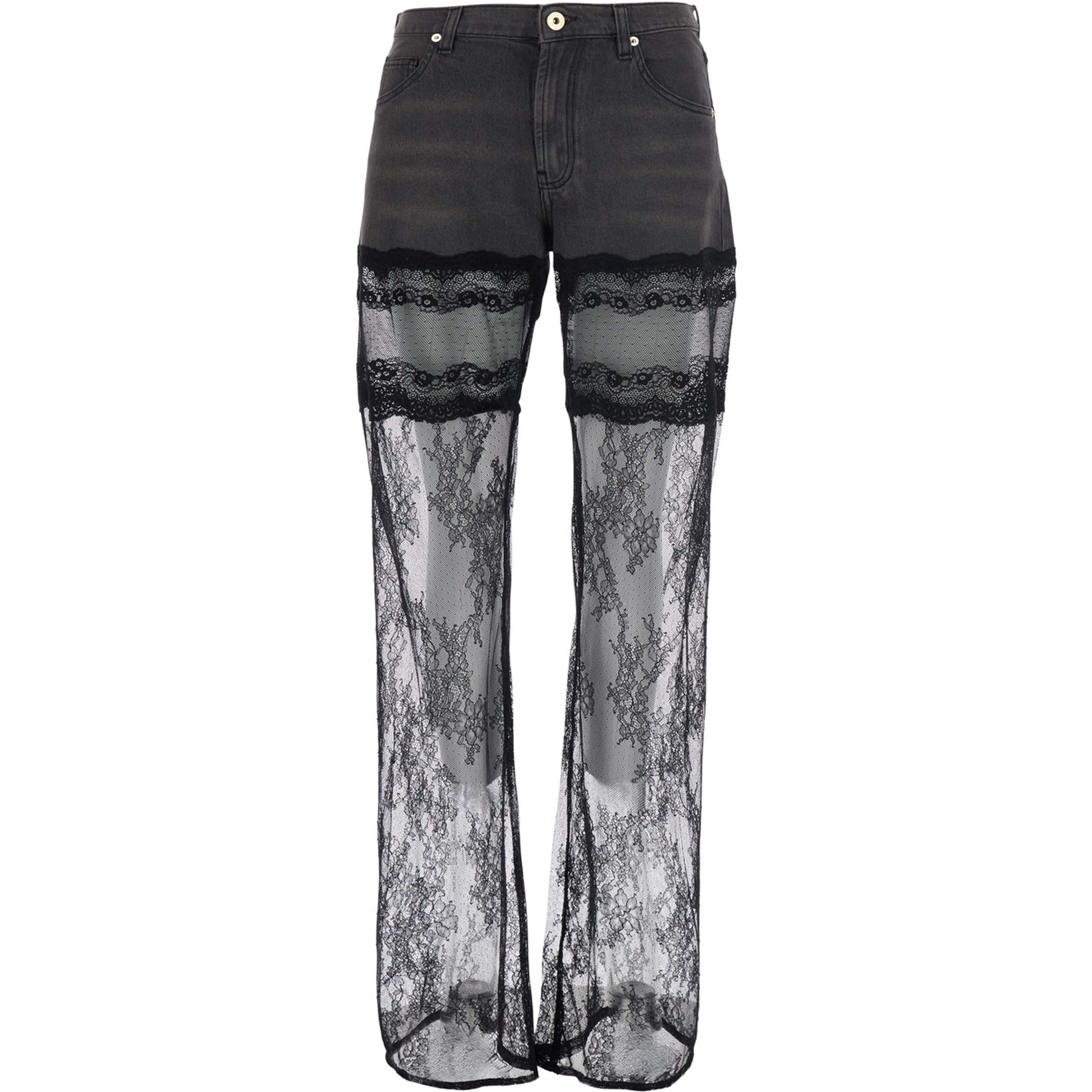 Denim Pants with Pockets and Front Closure. Cotton. Black. Woman
