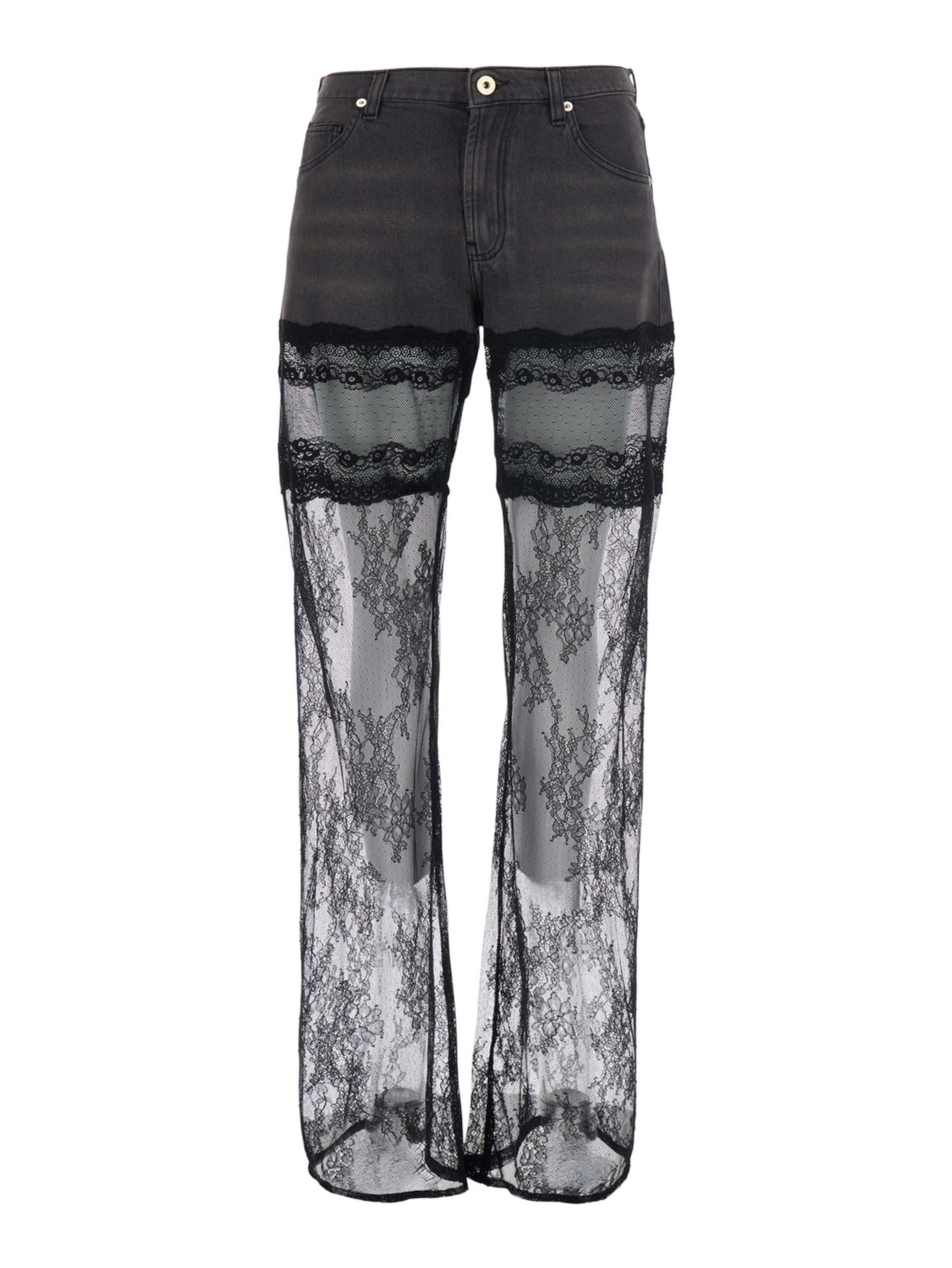 Denim Pants with Pockets and Front Closure. Cotton. Black. Woman