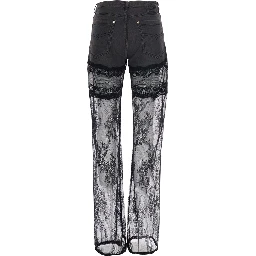 Denim Pants with Pockets and Front Closure. Cotton. Black. Woman
