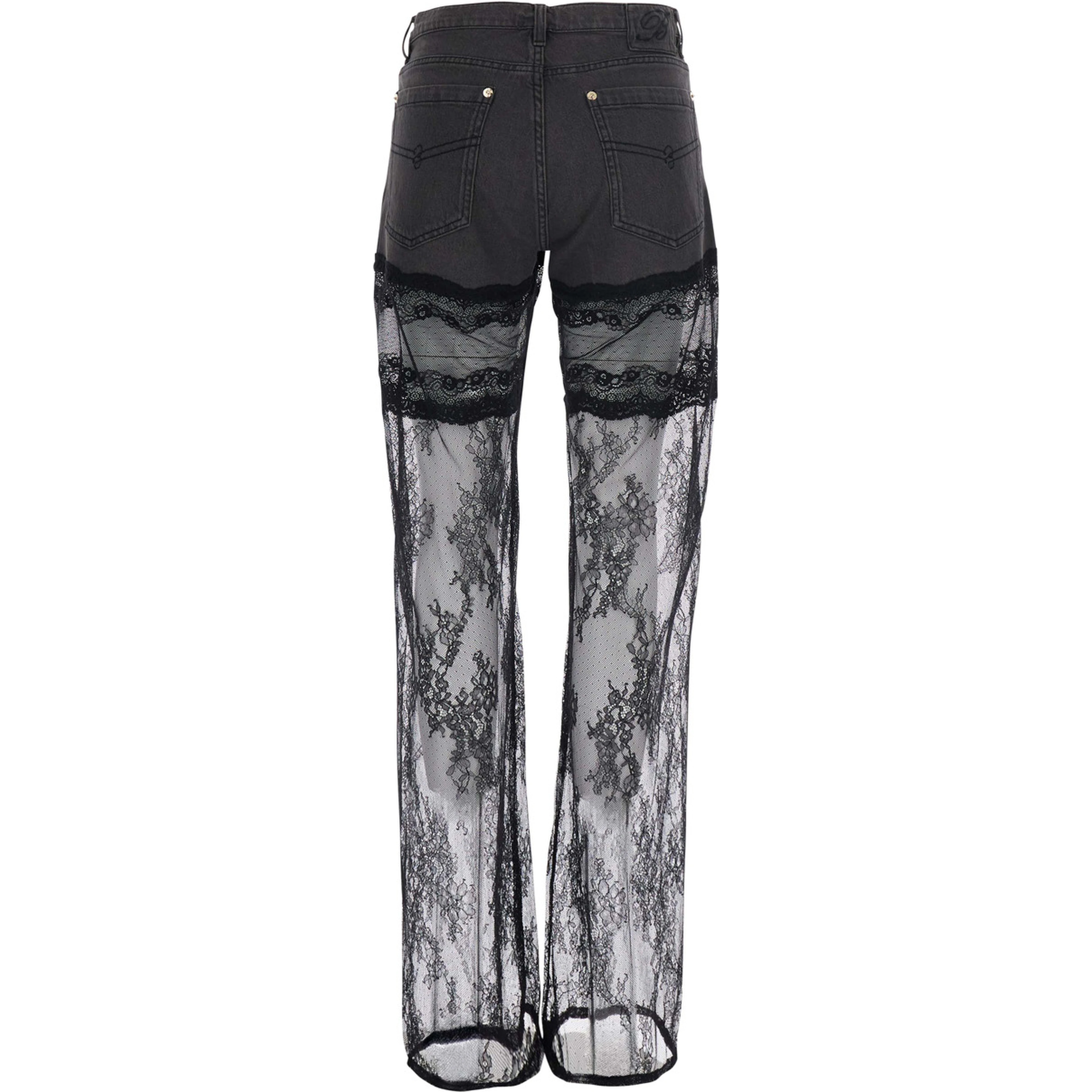Denim Pants with Pockets and Front Closure. Cotton. Black. Woman
