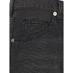 Denim Pants with Pockets and Front Closure. Cotton. Black. Woman