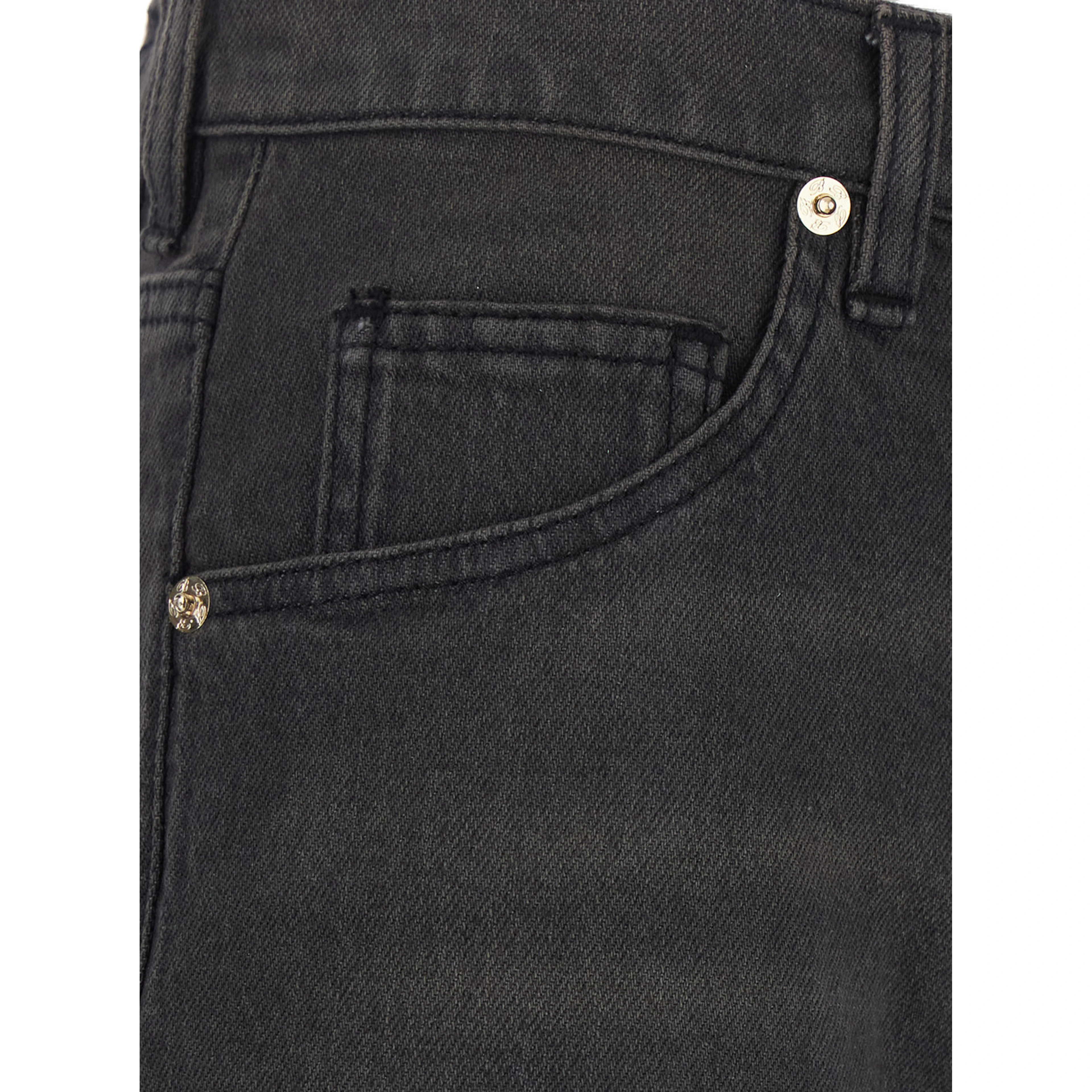 Denim Pants with Pockets and Front Closure. Cotton. Black. Woman