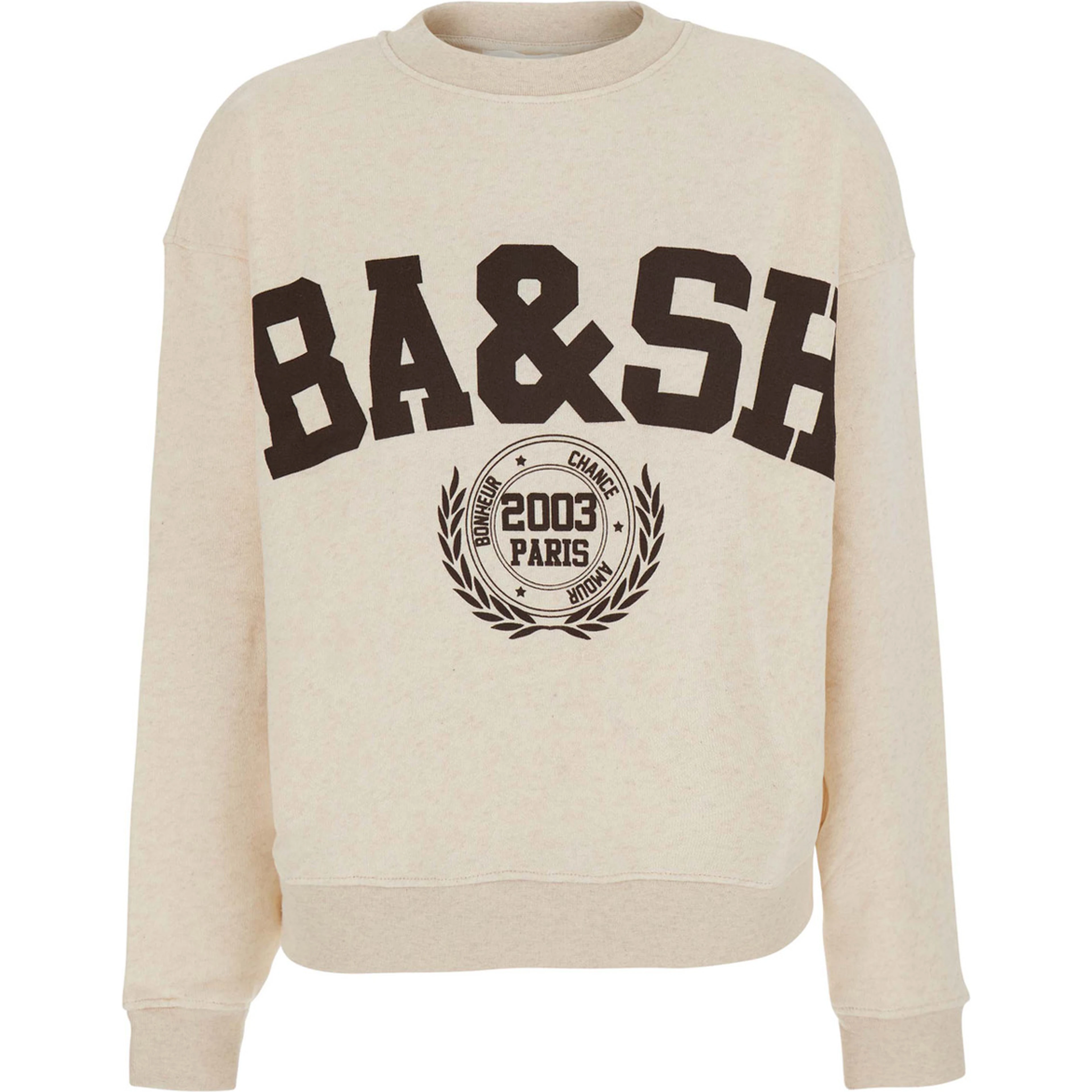 Beige V-neck Long Sleeve Cotton Sweatshirt for Women