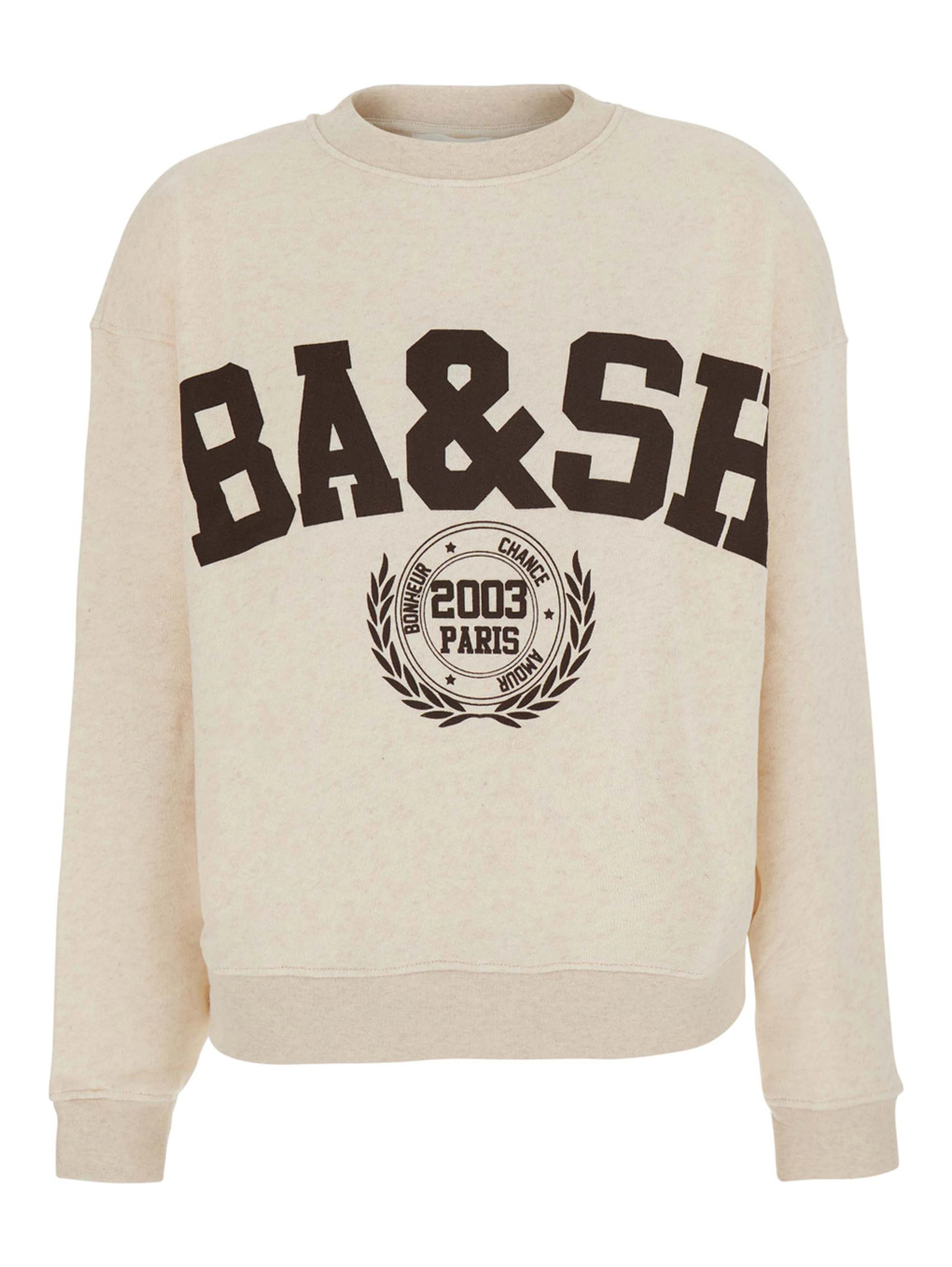 Beige V-neck Long Sleeve Cotton Sweatshirt for Women