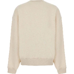 Beige V-neck Long Sleeve Cotton Sweatshirt for Women