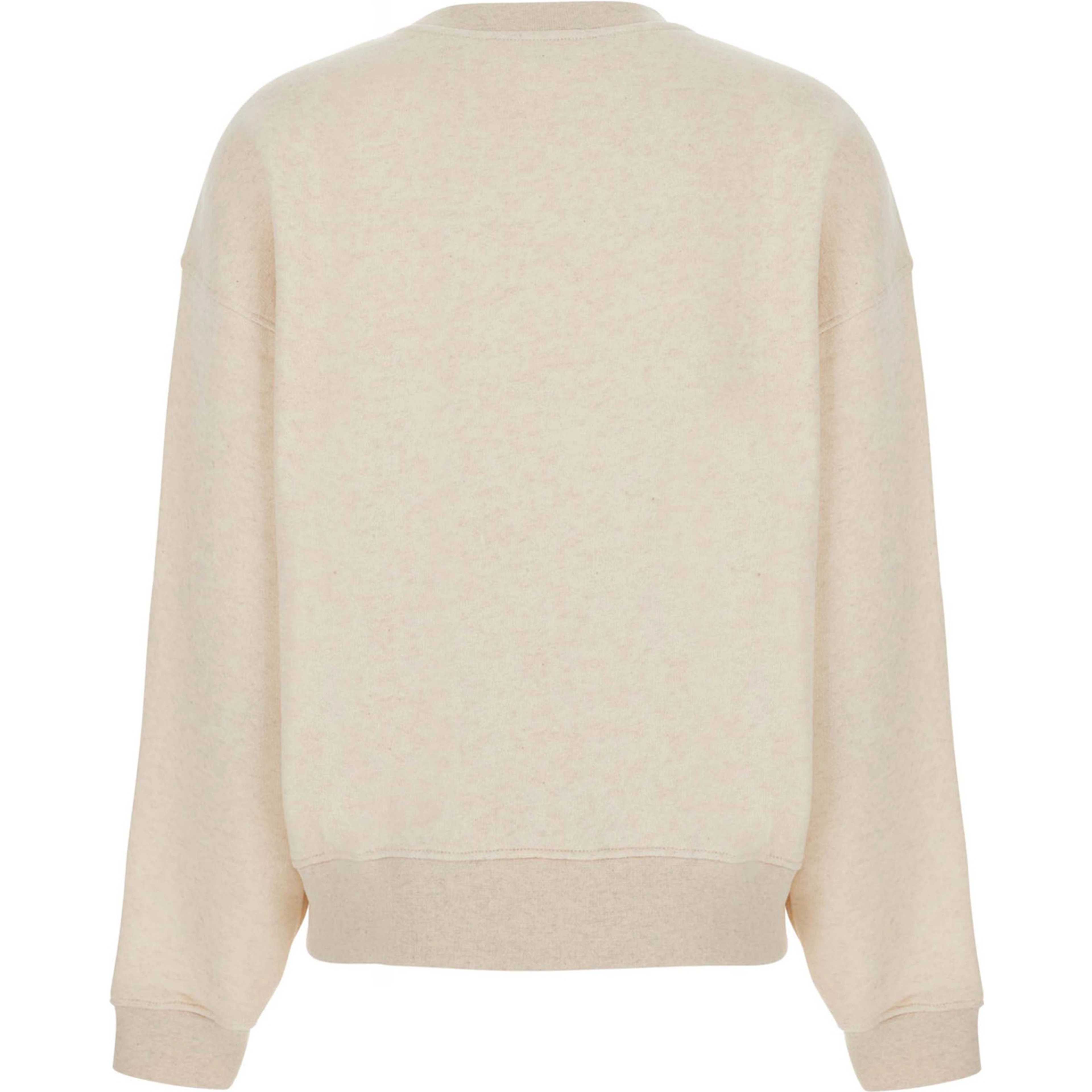 Beige V-neck Long Sleeve Cotton Sweatshirt for Women