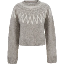 Sweater BRUSHED FAIR ISLE CREWNECK with long sleeves and round neck in Cashmere Beige Woman