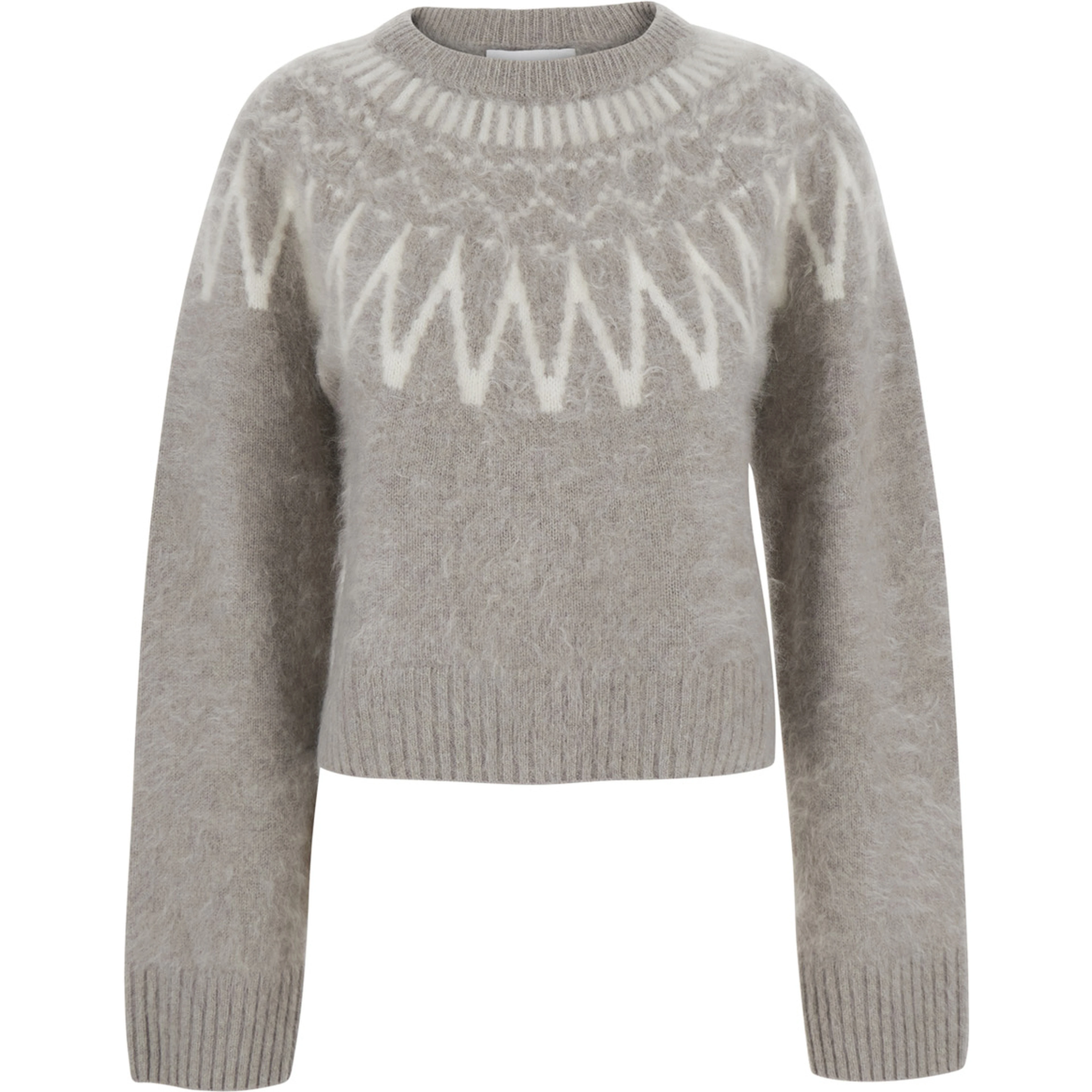 Sweater BRUSHED FAIR ISLE CREWNECK with long sleeves and round neck in Cashmere Beige Woman