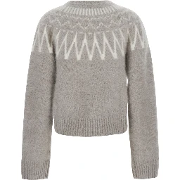 Sweater BRUSHED FAIR ISLE CREWNECK with long sleeves and round neck in Cashmere Beige Woman