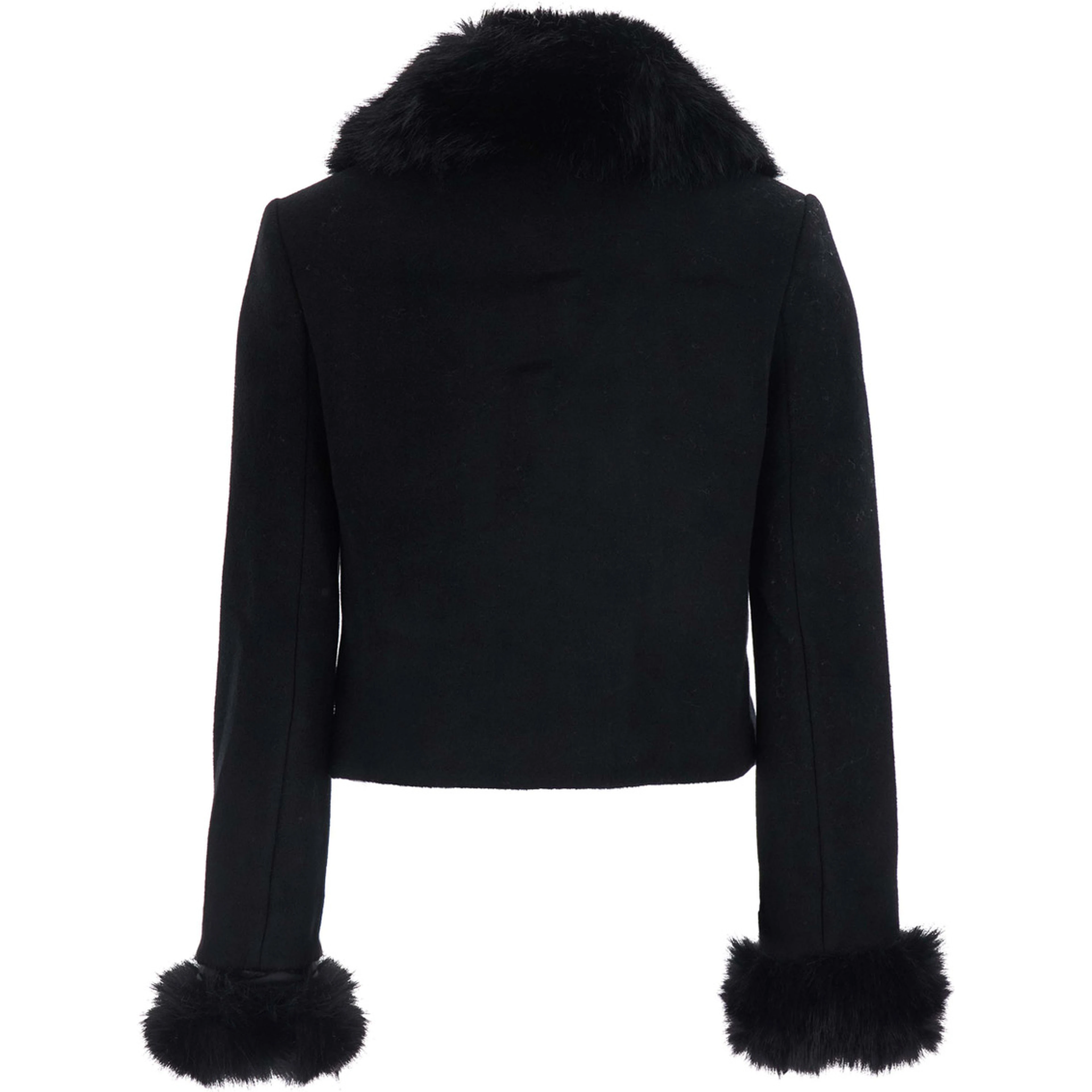 Black jacket with fur cuffs and notched collar, in wool, black, women