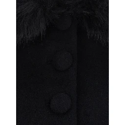 Black jacket with fur cuffs and notched collar, in wool, black, women