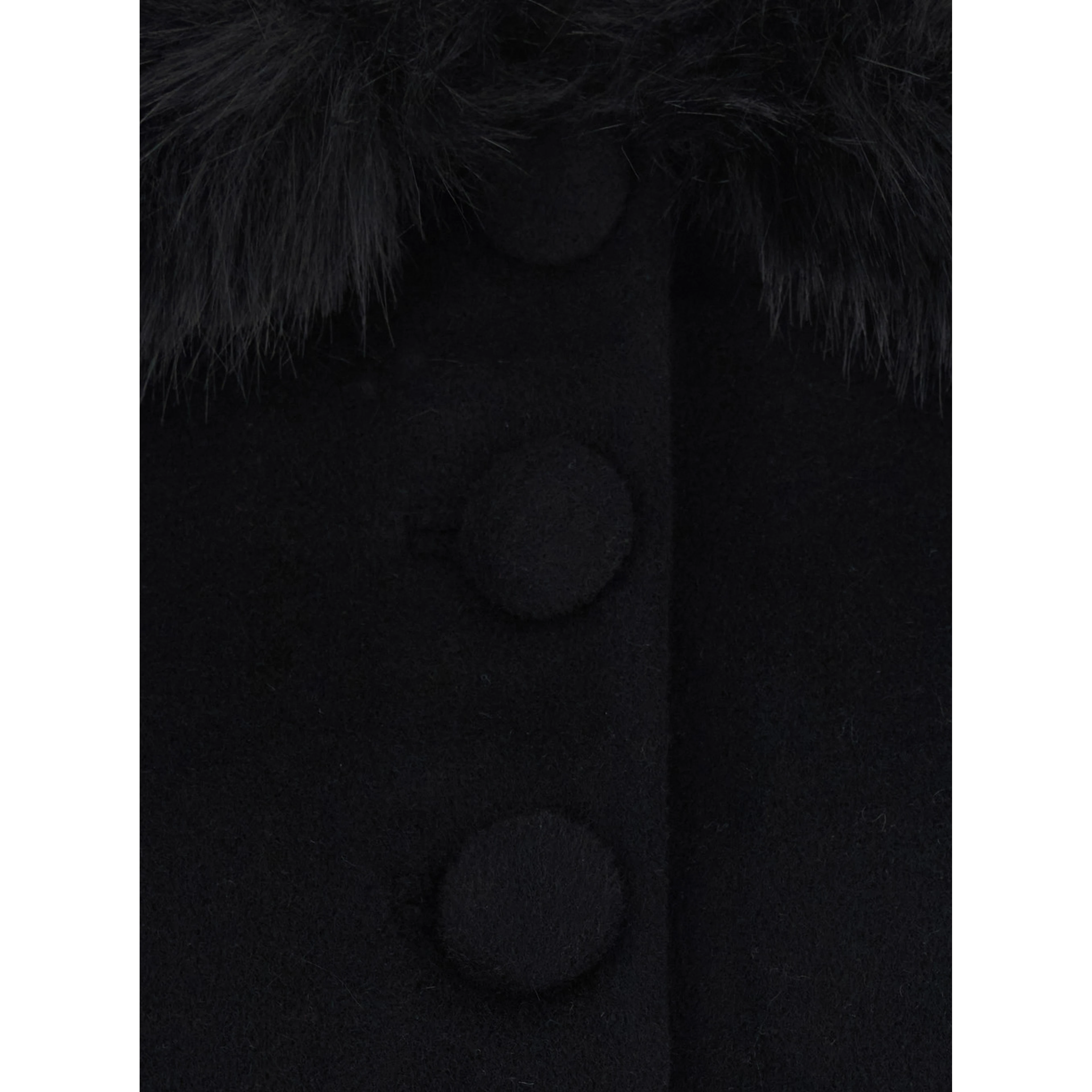 Black jacket with fur cuffs and notched collar, in wool, black, women