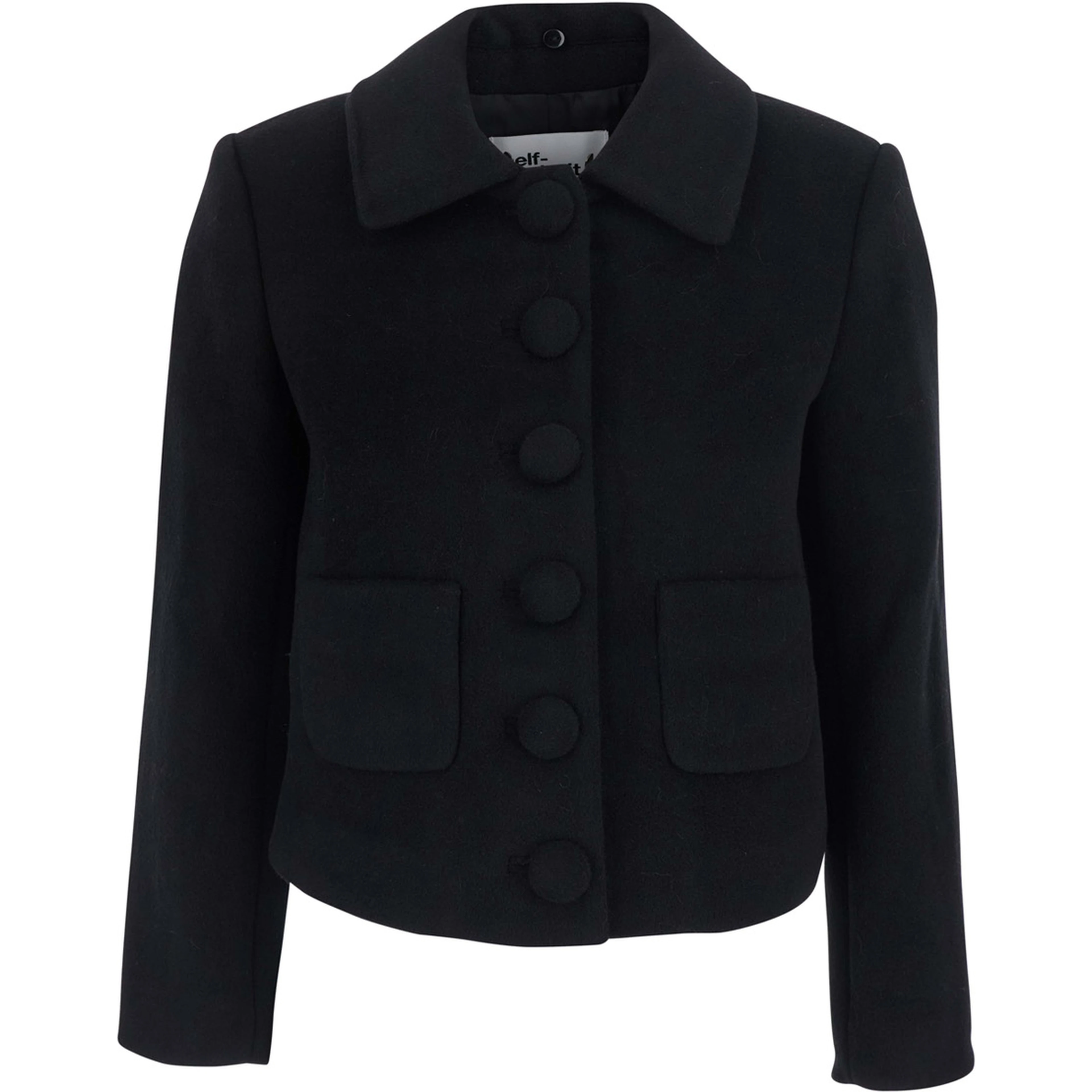 Black jacket with fur cuffs and notched collar, in wool, black, women