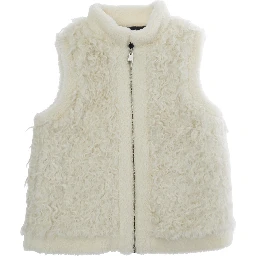 VEST Ivory with high collar and front zip closure, logo patch, side pockets, unisex