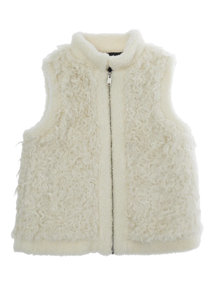 VEST Ivory with high collar and front zip closure, logo patch, side pockets, unisex