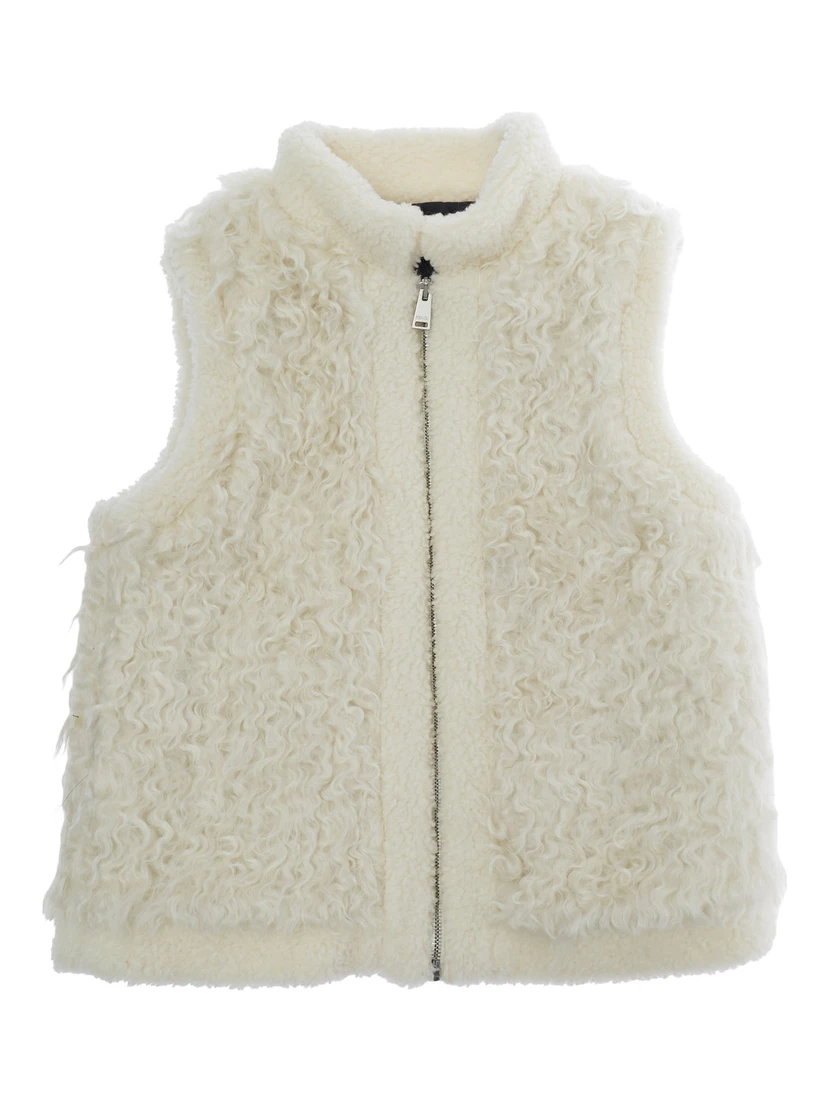 VEST Ivory with high collar and front zip closure, logo patch, side pockets, unisex
