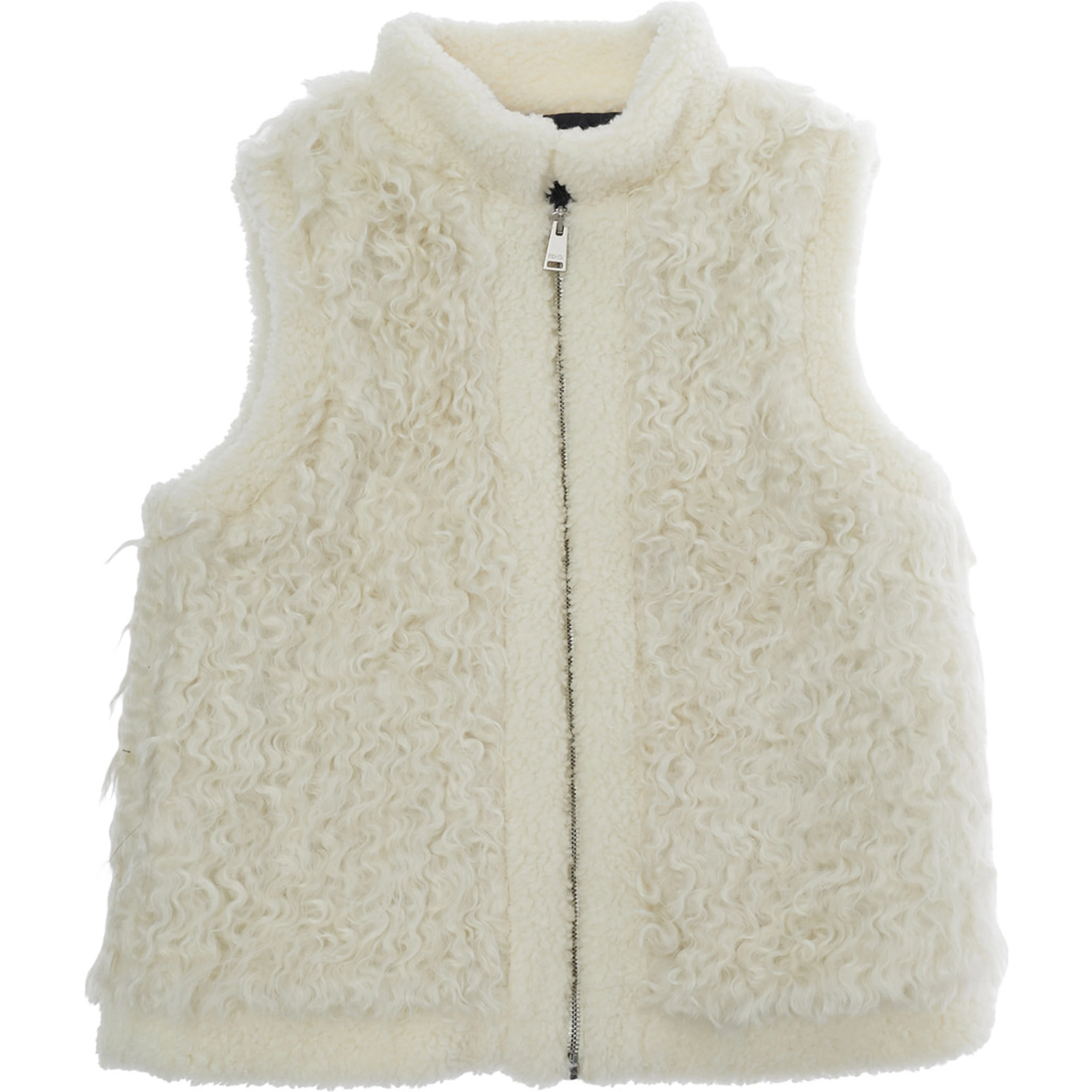 VEST Ivory with high collar and front zip closure, logo patch, side pockets, unisex