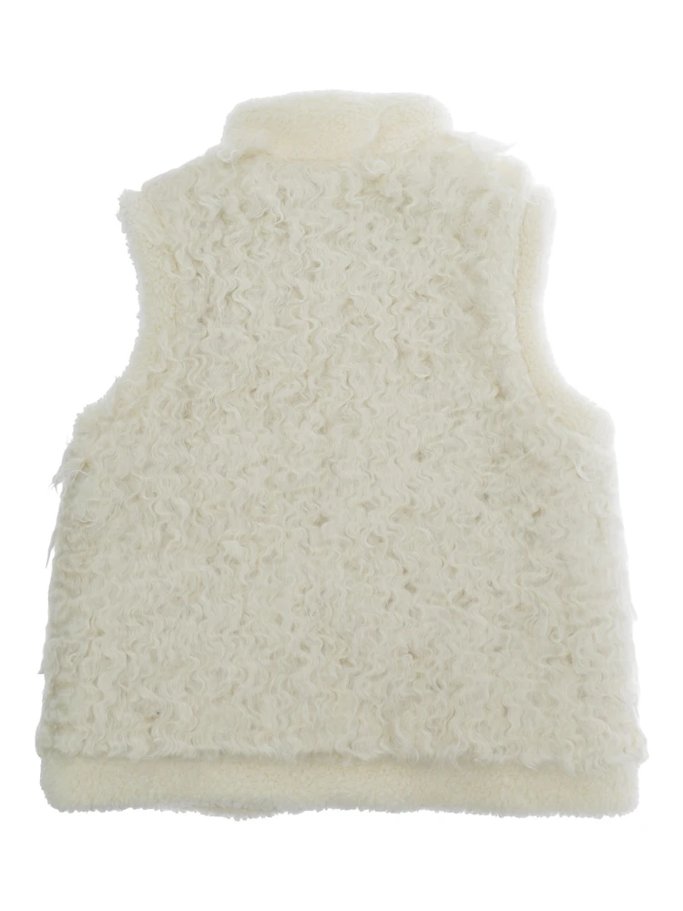 VEST Ivory with high collar and front zip closure, logo patch, side pockets, unisex alternative