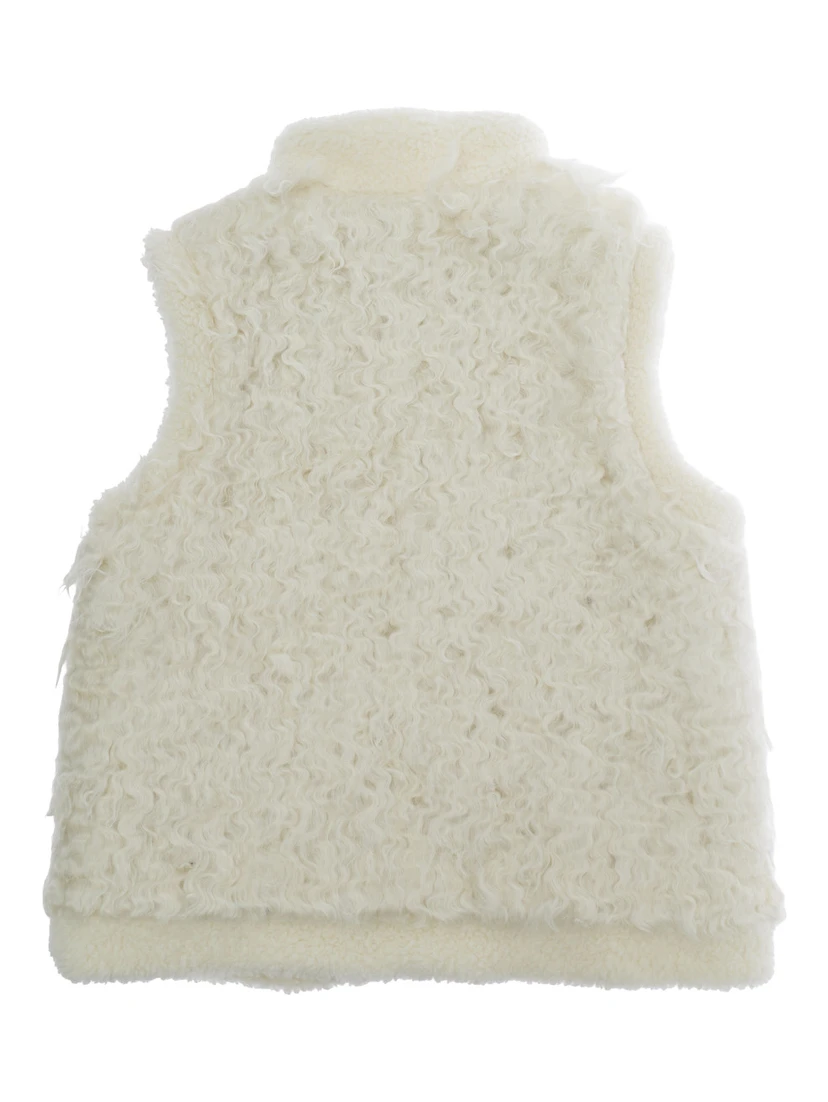 VEST Ivory with high collar and front zip closure, logo patch, side pockets, unisex