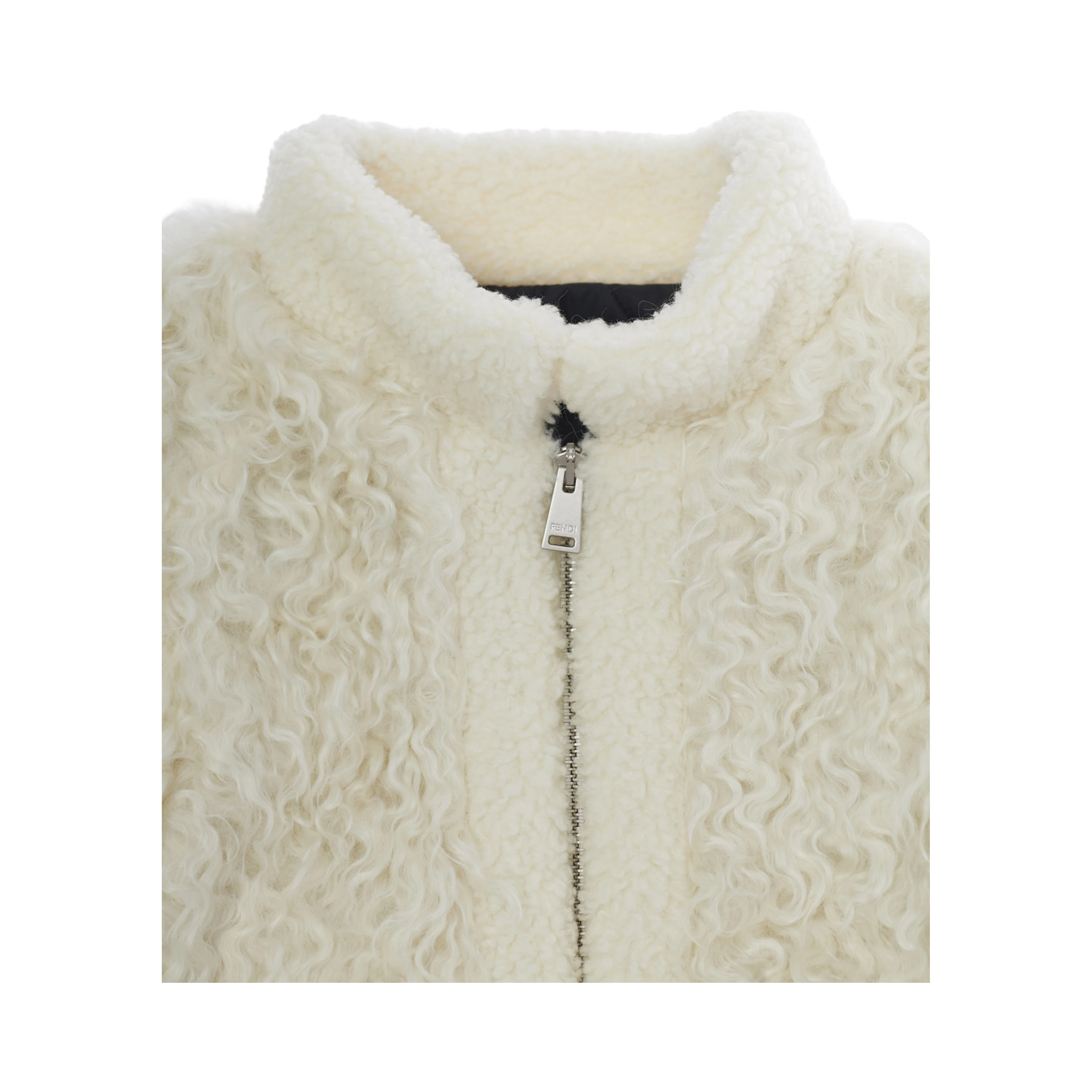 VEST Ivory with high collar and front zip closure, logo patch, side pockets, unisex