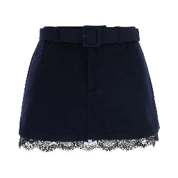 Blue wool skort with lace and pockets for women