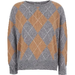 Sweater with round neck and diamond motif in Tech Fabric gray for women