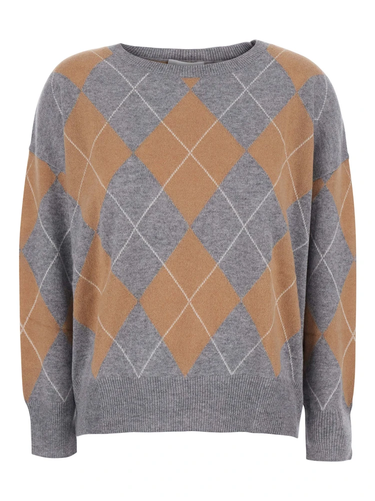 Sweater with round neck and diamond motif in Tech Fabric gray for women