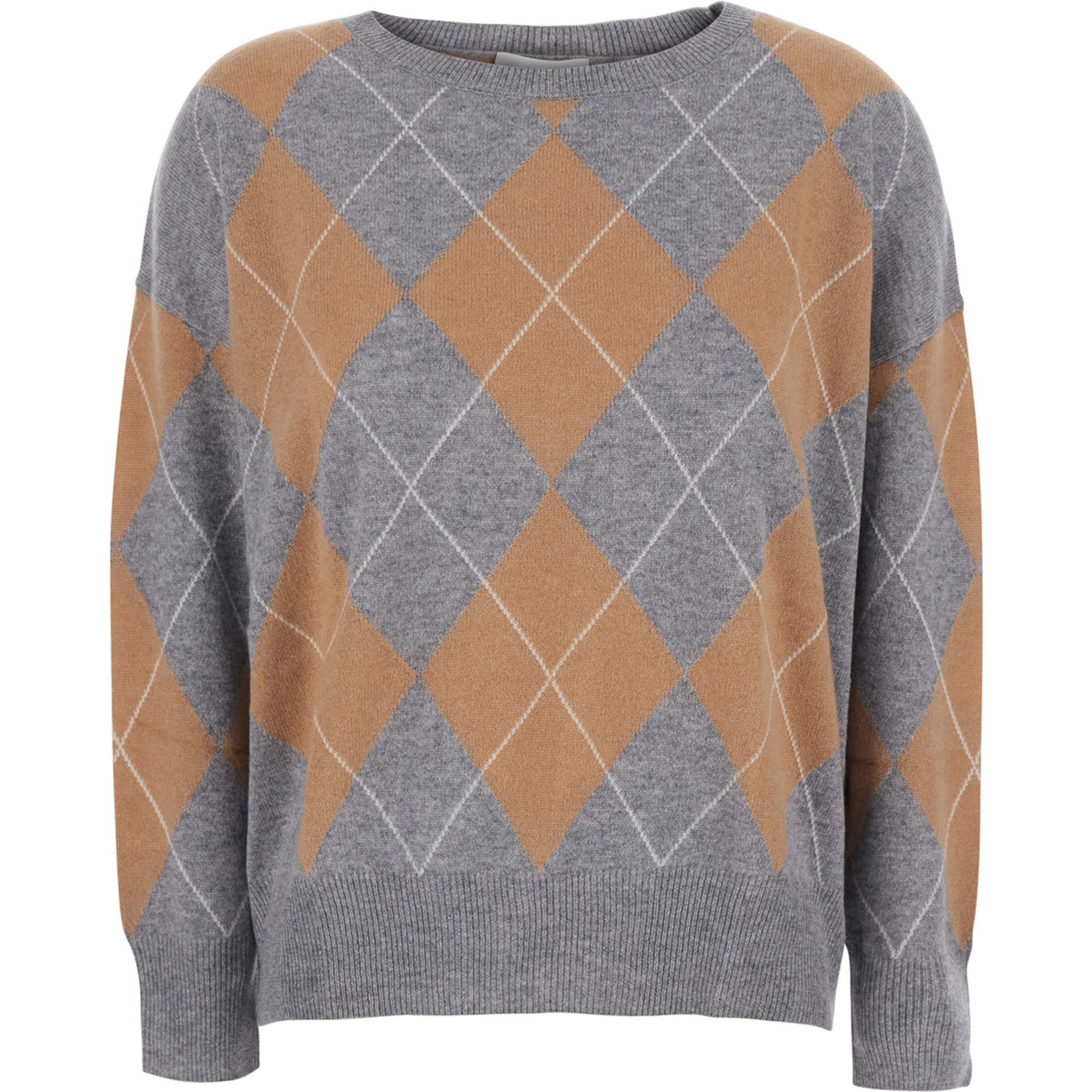 Sweater with round neck and diamond motif in Tech Fabric gray for women