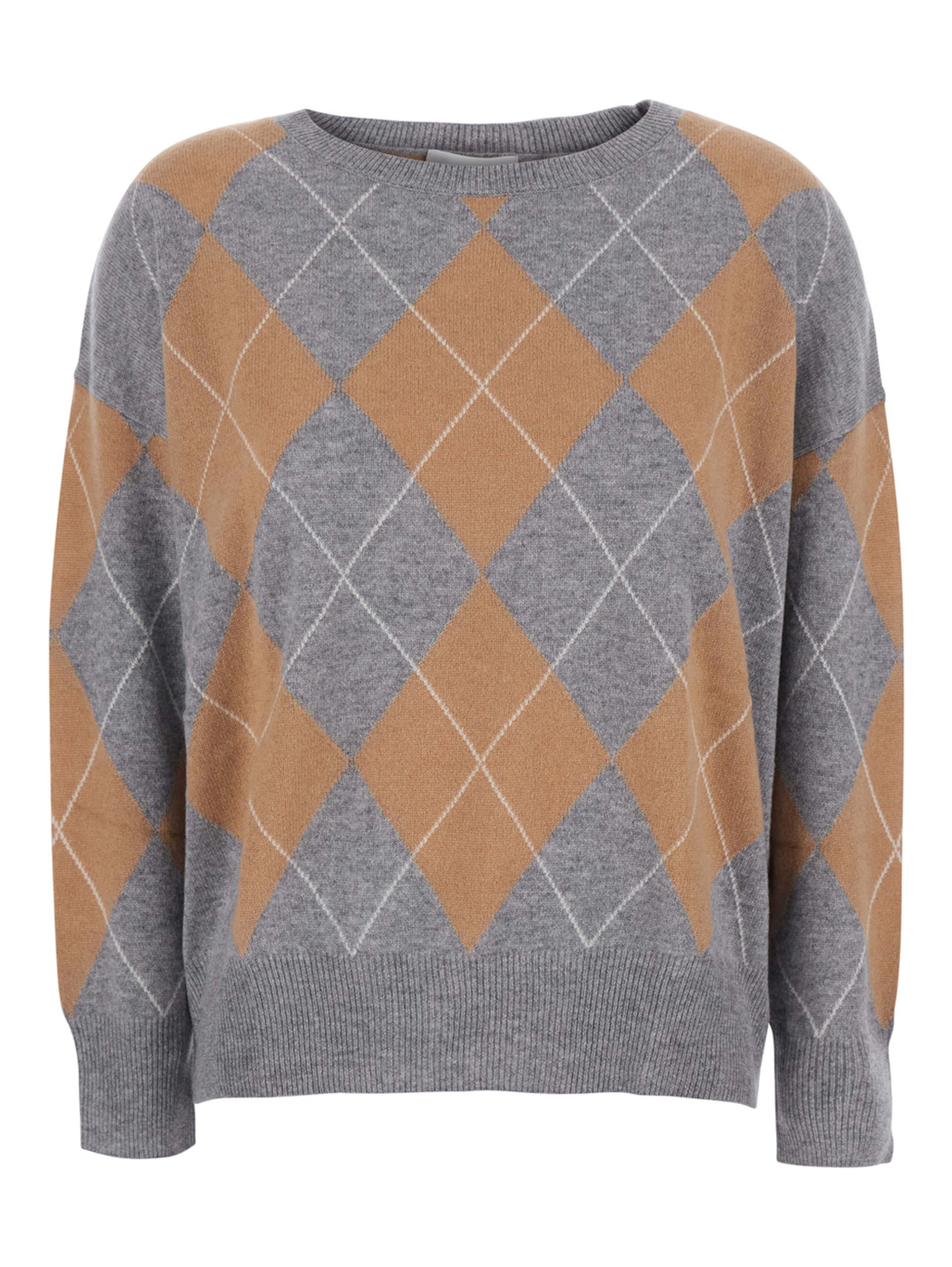Sweater with round neck and diamond motif in Tech Fabric gray for women