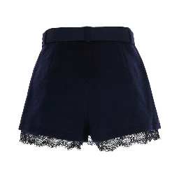 Blue wool skort with lace and pockets for women