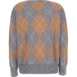 Sweater with round neck and diamond motif in Tech Fabric gray for women