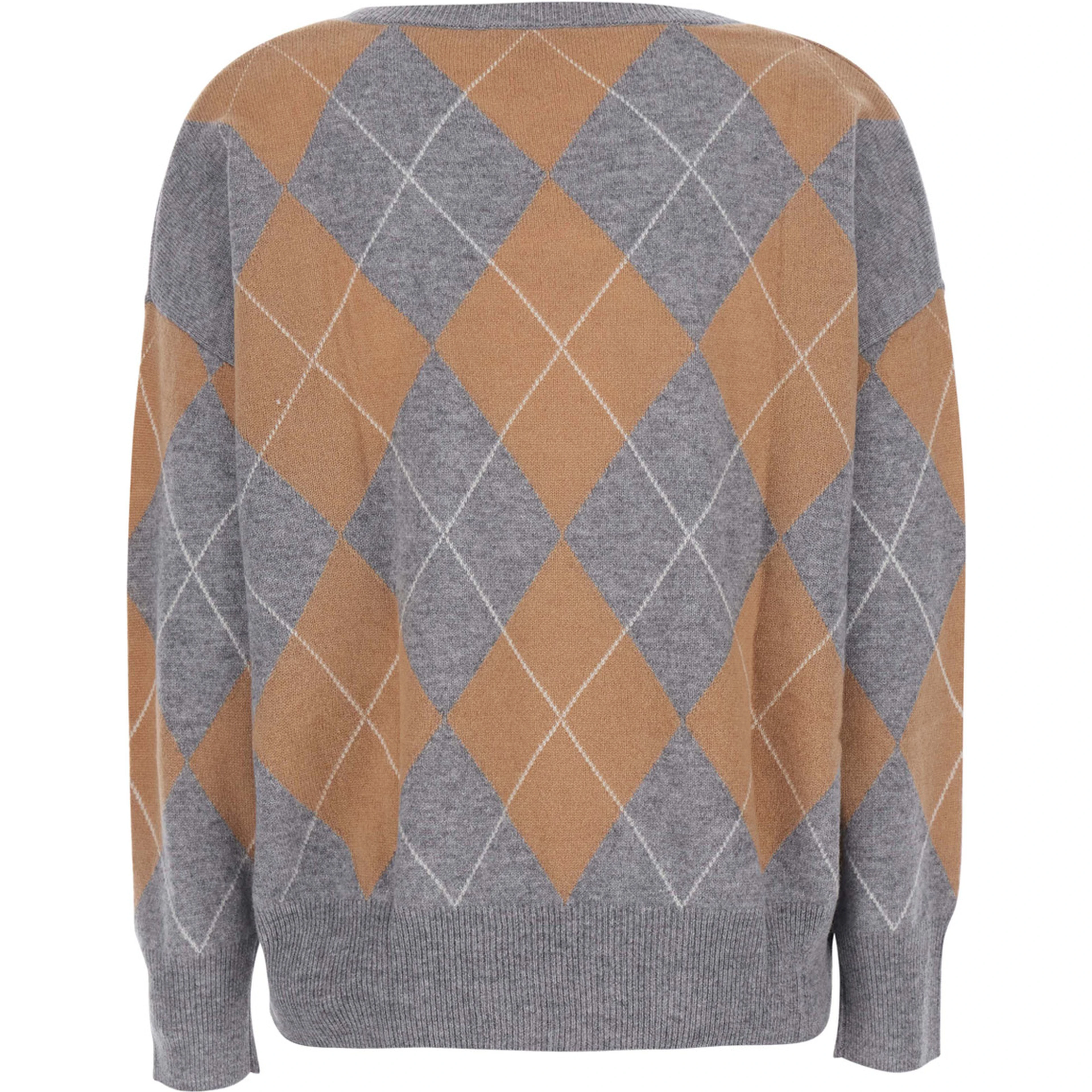 Sweater with round neck and diamond motif in Tech Fabric gray for women