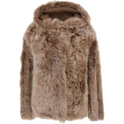 Shearling with shirt collar and zip closure in Brown for Women