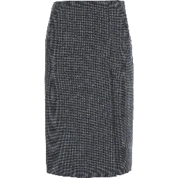 SPLIT MIDI SKIRT with asymmetric cut and 100% grey virgin wool for women